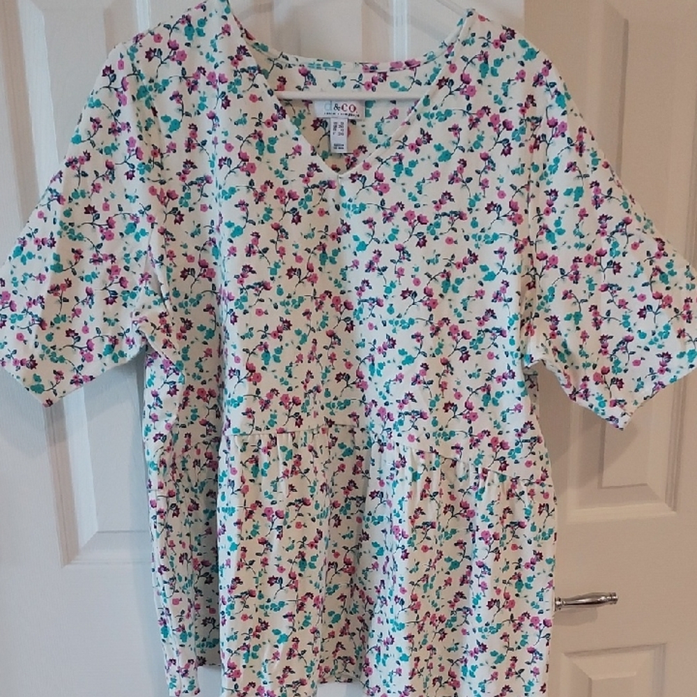 Floral Print Blouse - White, Pink, and Teal